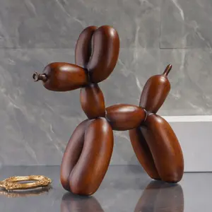 Resin Balloon Dog Sculpture - Small Balloon Dog Textured Wooden Statue for Home Office, Bookshelf, Table, Coffee Table Decoration, Shelf, Entrance Decoration Ornaments Figurine