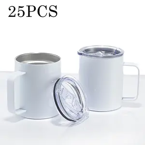Set of 25 12oz stainless steel sublimation cups with handles and lids - double-layer insulated coffee cups, suitable for DIY crafts and personalised customisation