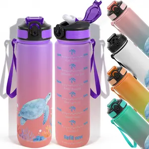 1pc,32oz Water Bottle with Adorable Sea Turtle and Coral Design Durable  Leak-Proof 1000ml Time Marker Water Bottle - Shatter-Resistant for Portable Sports, Fitness, Hiking & Outdoor Travel - Large Capa