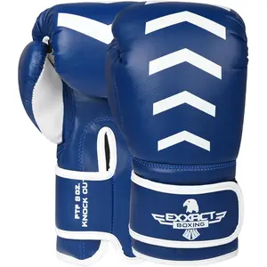 Exxact Sports Knockout Youth Boxing Gloves for Kids (3-15 Years) with Padded Protection and Wrist Support, Durable Engineered Leather Kids Boxing Gloves for Sparring (Royal Blue/White)