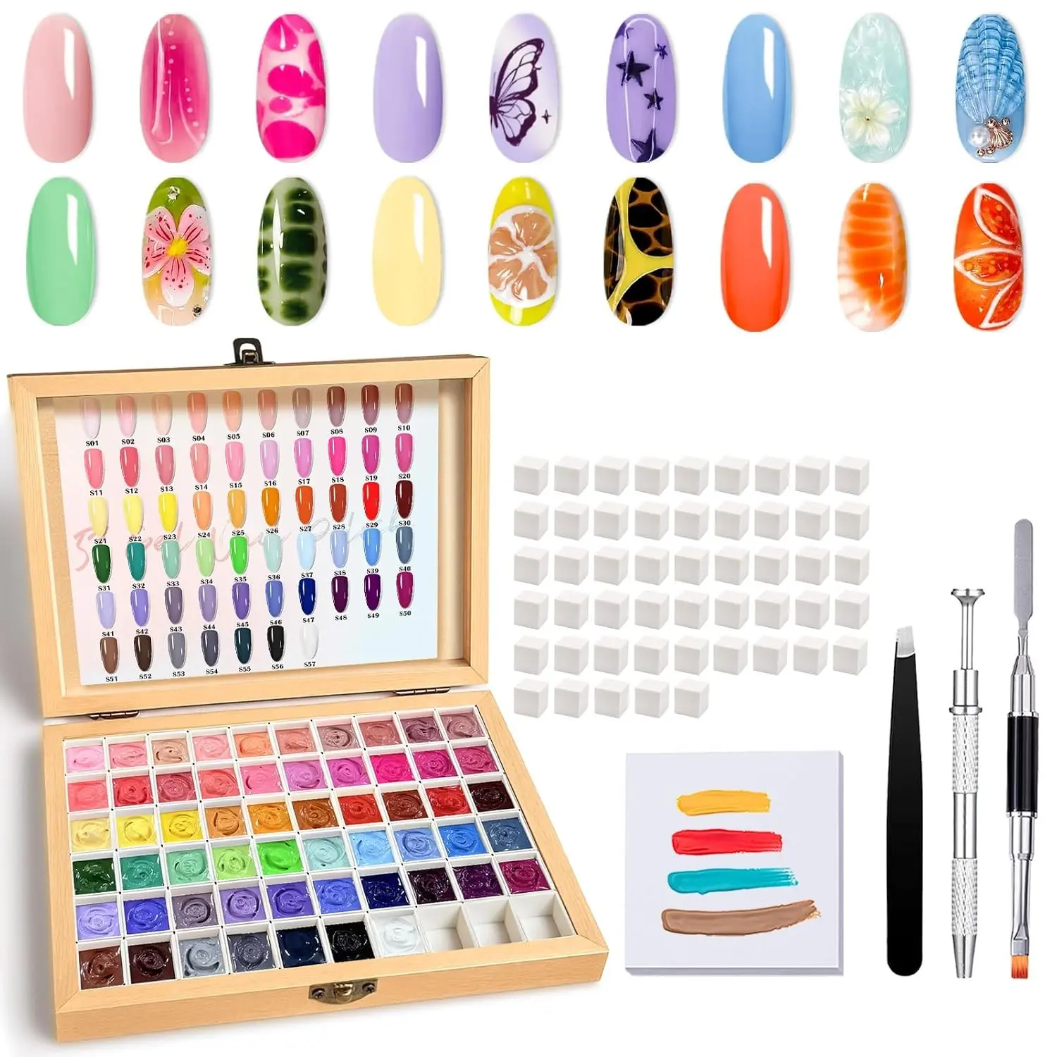 57 Colors Patting Gel Palette for Nail Art, 2ml Large Capacity Highly Pigmented Painting Gel Set for Aura Nails, Ombre, Blooming, Gradient & French Manicure Designs