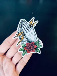 PRAY HANDS lightning Bolt Sticker - lineman decals, Hard Hat decal , Blue Collar Stickers