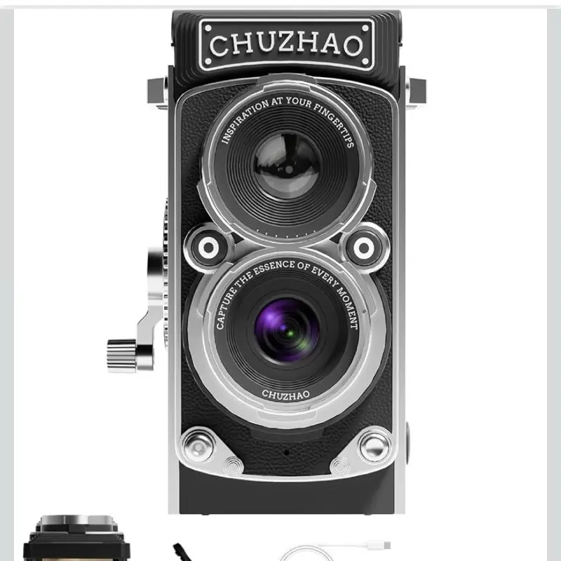 CHUZHAO Vintage Mini Digital Camera Portable TLR Style Retro Point and Shoot Compact 1080P FHD Video 12MP Autofocus Vlogging Camera with 16 GB Card for Beginners Teens Adults Black