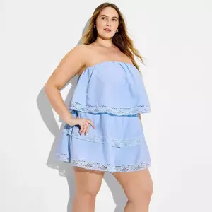 Women's Pull-On Lace Trim Tube Romper - Wild Fable Light Blue 3X