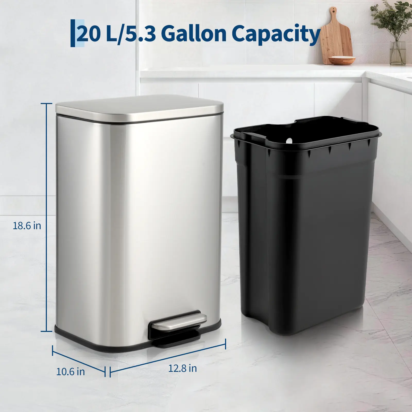 5Gallon - 32.5*27*47.3cm - Stainless steel color