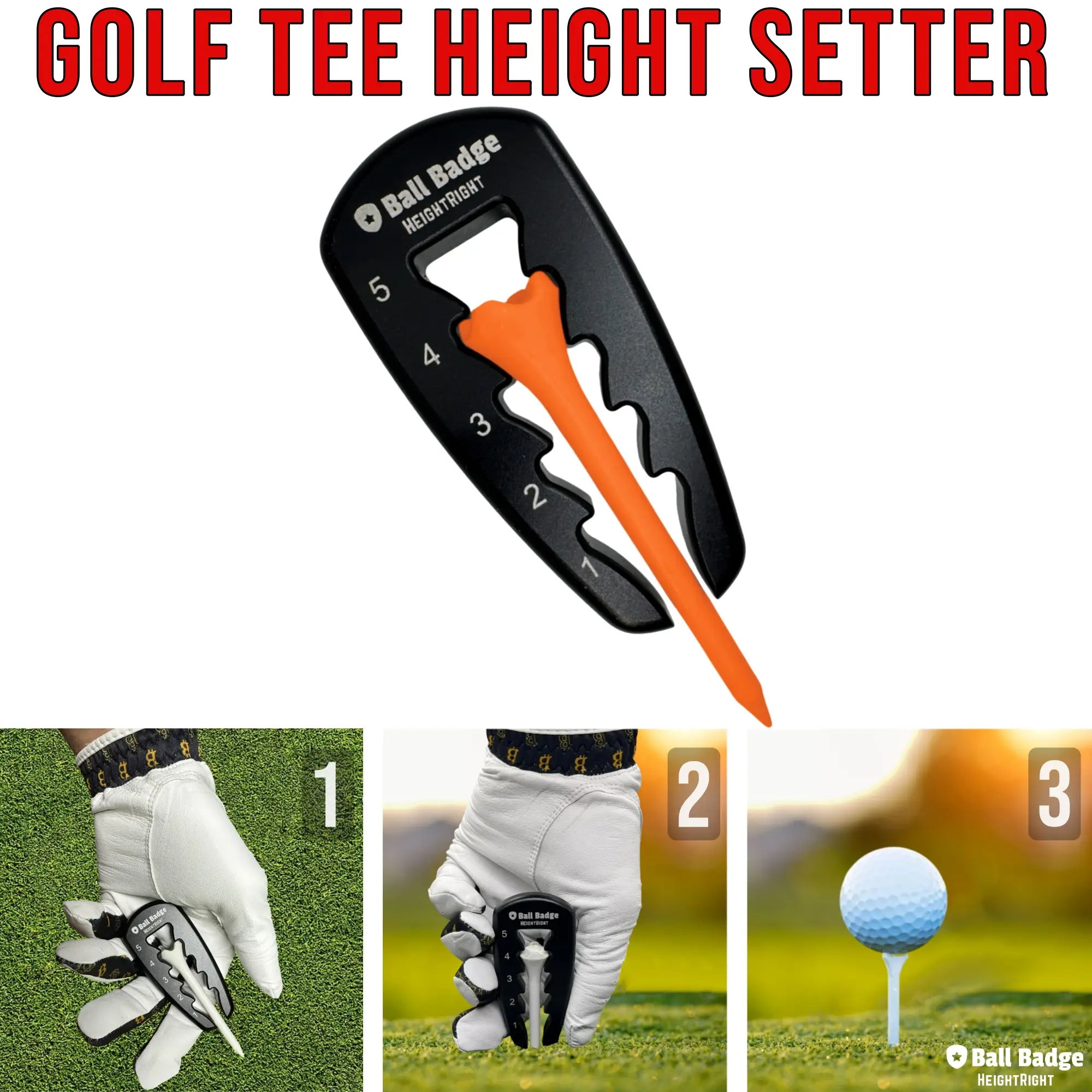 HODL 21 Ball Badge HeightRight Adjustable Golf Tee Height Tool – Precision Tee Height Setter - Golf Training Aid, Gadgets, & Accessory Gift