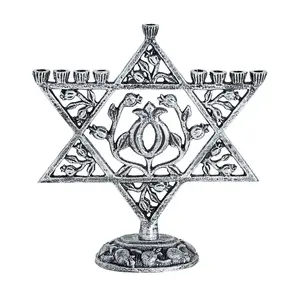 Copa Judaica Metal Silvertone Star of David Menorah
