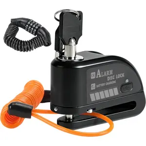 Rechargeable Motorcycle Disc Lock with 120dB Alarm, 5FT Reminder Cable with Anti-Theft Helmet Lock Cable, IP67 Waterproof, Universal Fit for Motorcycle Bik