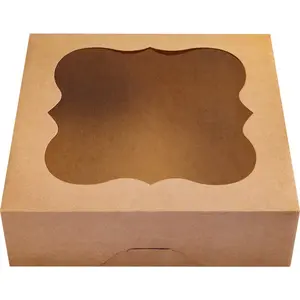 15-Pack 10"x10"x3"Brown Bakery Boxes with PVC Window for Pie and Cookies Boxes Small   Paper Box 10x10x3inch Pack of 15