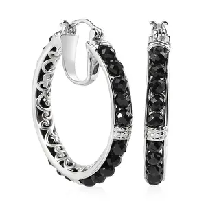 Women Jewelry Platinum Black Spinel Inside Out Hoop Earrings Ct 20.8 Birthday Christmas Gifts