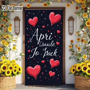 2D flat banner, 1pcDark Blue Romantic Heart Backdrop with White Script 'Apri isatile Jo pack' | Festive Party Decor Video Background, Whimsical Small Dots & Stars for TikTok Content Creationgalentines party decor, valentine day decor, decorations for