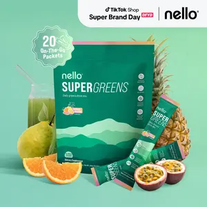 Nello Supergreens Premium Superfood Greens Drink Mix w/Chlorella, Moringa, Spinach & Broccoli + Digestive Enzymes & Probiotic Blend -Nutrient-Packed Powder Wellness