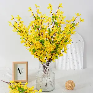 Fake Forsythia Stems Artificial Orchids Flowers 4 Pcs Fake Forsythia Branches Fake Faux Long Stem Flowers Yellow Silk Forsythia Branches for Home Wedding Indoor Outdoor Decoration
