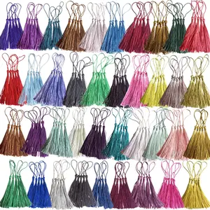 200 PCS Bookmark Tassels, Handmade Tassels for Keychain Making, 13cm/5 Inch Mini Soft Silky Tassel Bulk with Loops for Crafts, Jewelry Making, DIY Projects, Bookmarks, 5 Pcs of Each