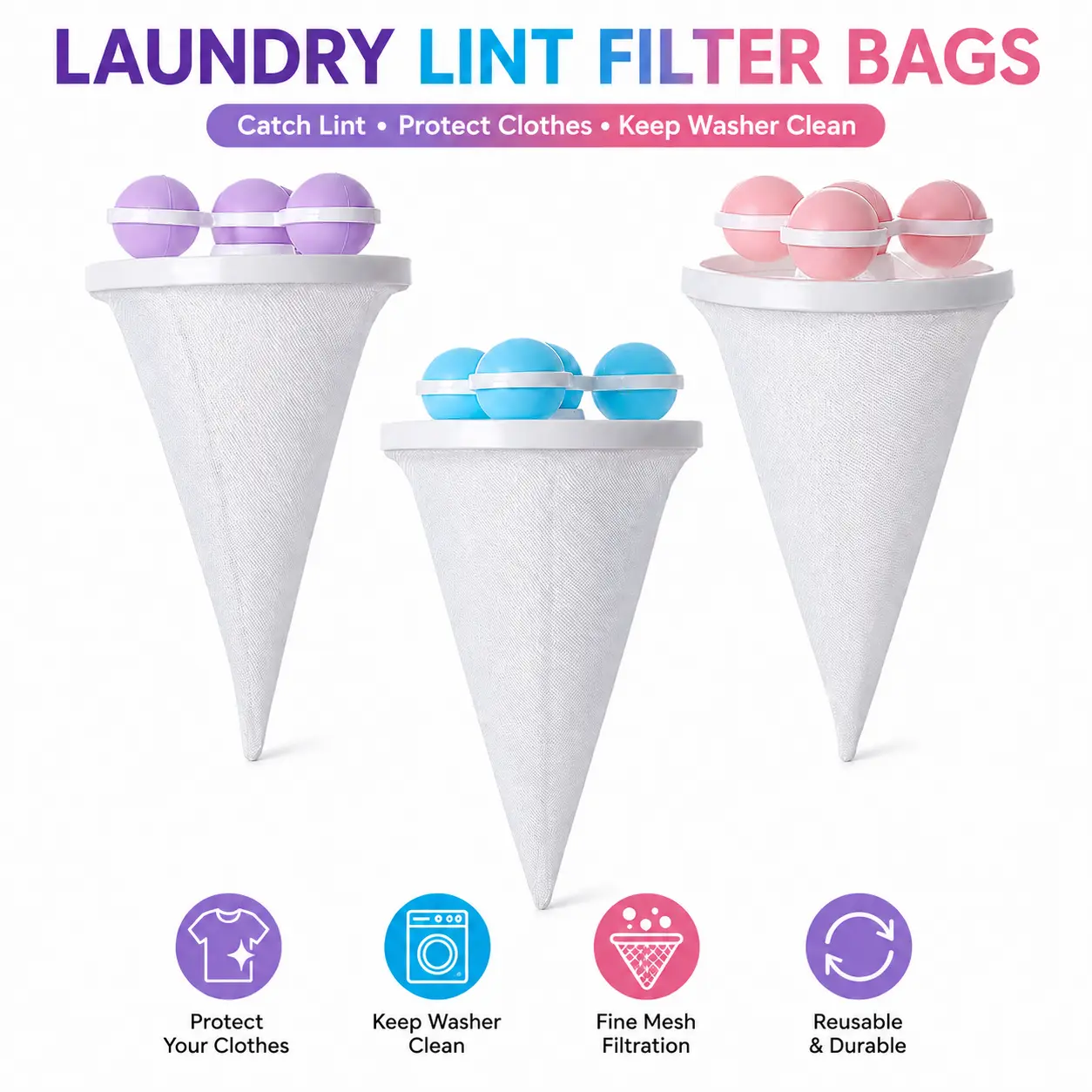 Washing Machine Hair Filter Bags, Reusable Floating Lint and Hair Catcher, Effectively Collects Pet Hair, Lint and Human Hair, Ideal for Daily Laundry, Pet Homes, Blankets, Bedding and Cotton Clothes