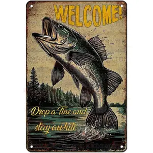 Rustic Fishing Wall Art in Metal and Aluminum, 2D Flat Design, Ideal for Home, Cabin, Lodge, or Angler Wall Decoration