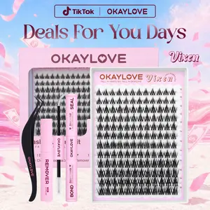 OKAYLOVE Vixen Lash CLusters Kit, Manga Lash Extension with Waterproof Long-lasting Lash Bond and Seal,Tweezers and Remover for DIY Eyelash at Home Easily, Natural Makeup Girl Gifts DealsForYouDays