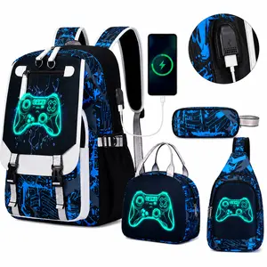 Similove 4-in-1 Backpack Set for Boys, Cool Luminous Boys Backpack/Trolley Bag, Lunch Bag & Pen Case, Sling Bag School Bags for Kids Children Teens Elementary Middle Schools, Bookbag Glow In The Dark