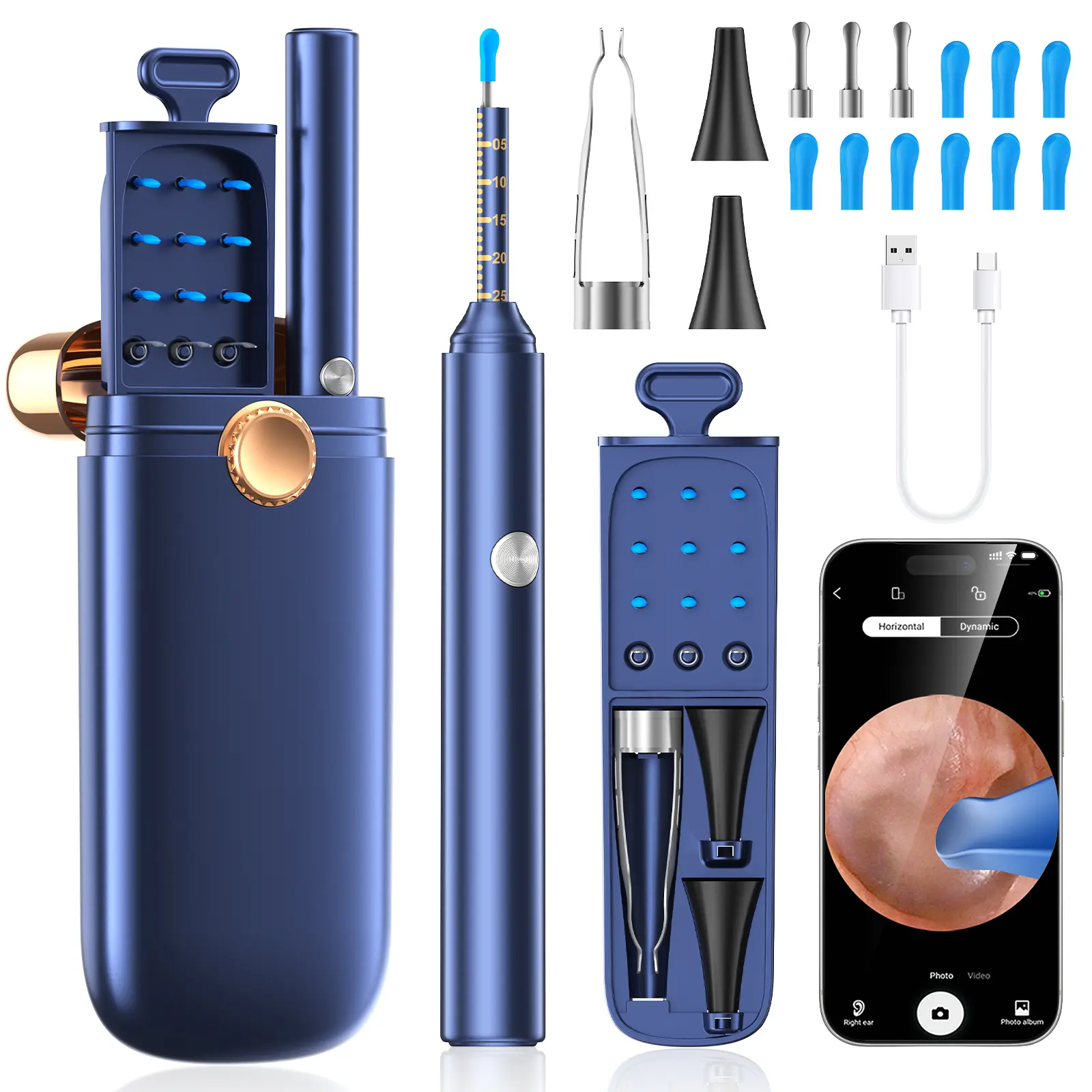 Wireless Earwax Removal Endoscope Kit, 2-in-1 Ear Pick & Tweezers, HD Camera Ear Cleaner with Storage Case, Soft Silicone Tips for At-Home Ear Care