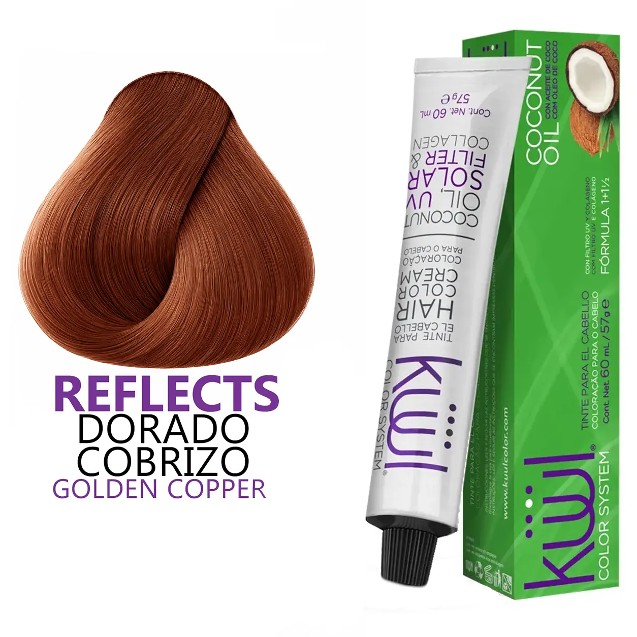 Kuul Color System [ Reflects ] Dorado Cobrizo | Golden Copper | Tinte Para El Cabello | Permanent Hair Dye | 3.04 fl oz / 90 ml