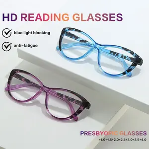 Men Women Fashion New Ultra-Light Cat Eye Leopard Print Color Block Reading Glasses, +1.0 to +4.0 Strength, Lightweight Durable PC Material