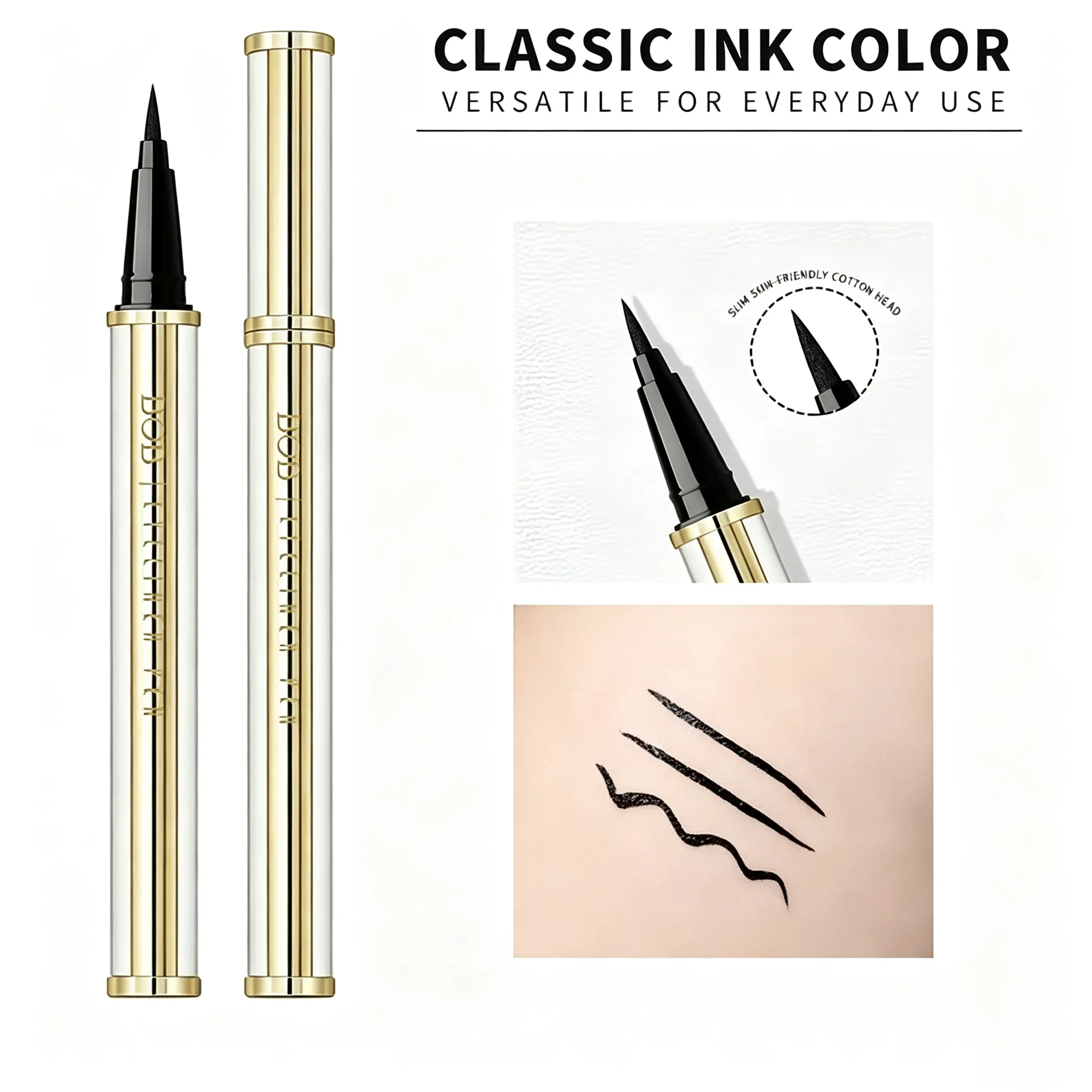 Women's Lambskin Waterproof Eyeliner Pen - Smudge-Proof, Long-Lasting All-Day Wear, Smooth Thick Tip, Beginner-Friendly for Daily & Professional Eye Makeup Plus Lipliner