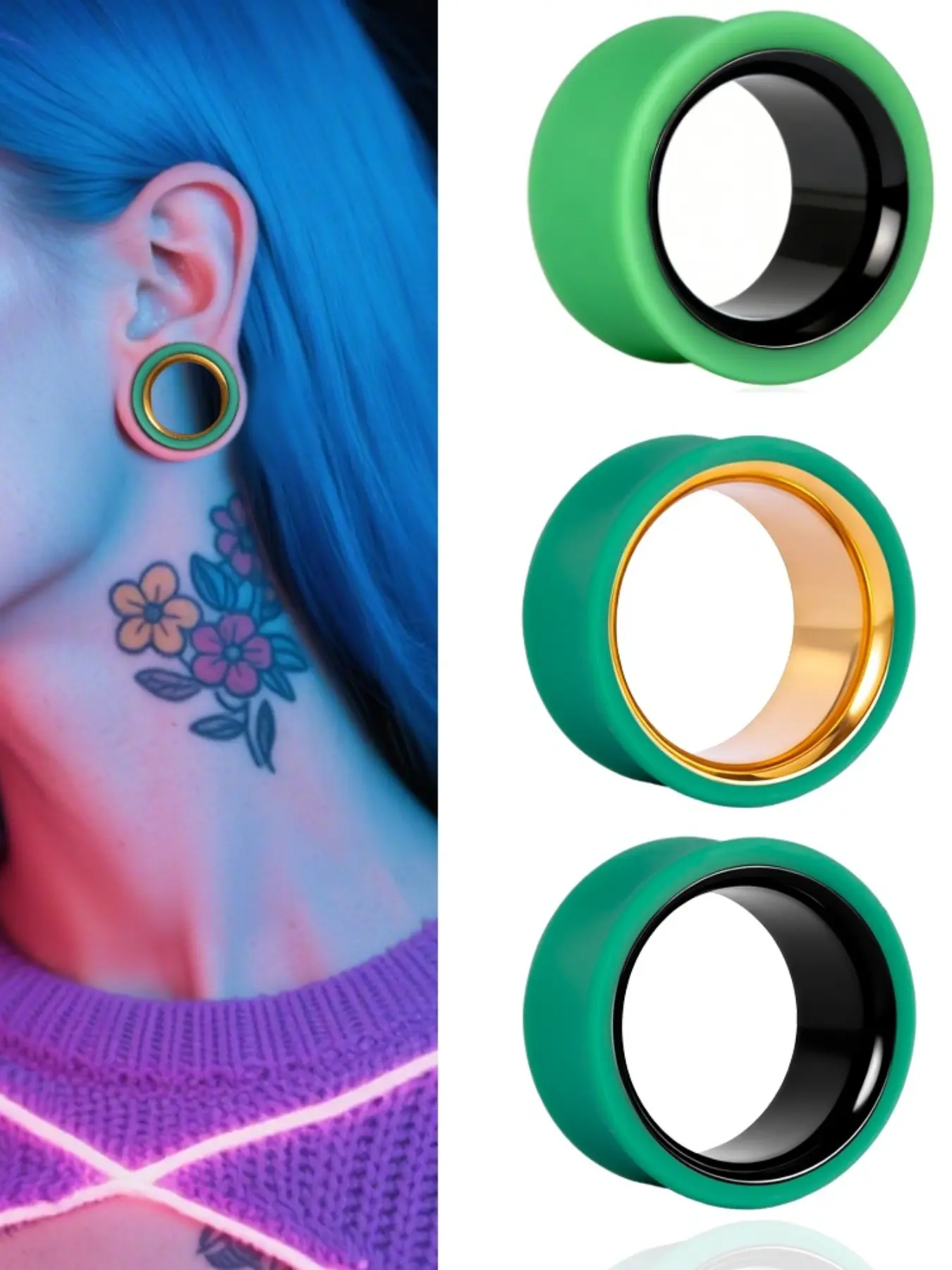 vanku 2pcs Soft Ear Tunnels, Stainless Steel Saddle Gauges, Hypoallergenic Piercing Jewelry, Bohemian Earrings, Boho Style Trendy Jewelry for All Seasons