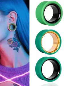 vanku 2pcs Soft Ear Tunnels, Stainless Steel Saddle Gauges, Hypoallergenic Piercing Jewelry, Boho Style Trendy Jewelry for All Seasons