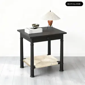 DAYALANE [Valentine's Day]Maude Side Table Modern Euro-Style End Table Dual-Tier Storage and Heavy-Duty Frame Accent Table for Living Room, Bedroom & Couch Black, White Wash