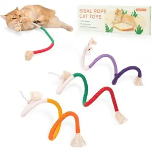 Cat Teething Rope Toy Set, Durable Hemp Rope, Striped Fabric Interactive Cleaning Toy, Battery-Free, Suitable for All Cat Breeds