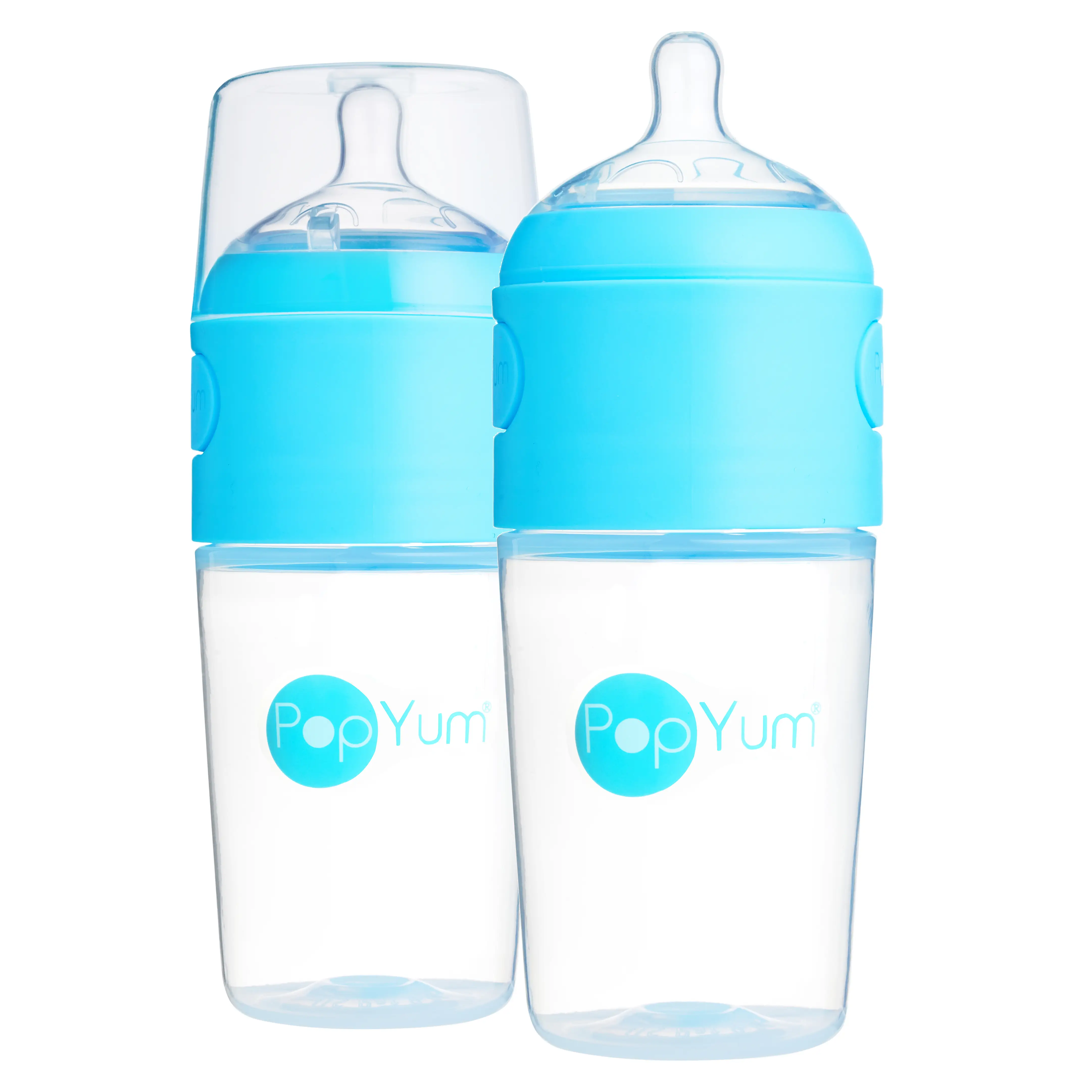 PopYum 9 oz Blue Anti-Colic Formula Making Baby Bottle, 2-Pack with #2 Medium Flow Nipples