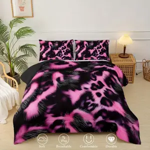 Leopard Print Bedding Set, 3 Piece Wildlife Printed Bedding (quilt + 2 Pillowcases), Soft Breathable Cotton, Home Dorm Decor