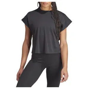 adidas Womens Studio Crew Neck Short Sleeve Athletic Training Casual Tops Casual - Black