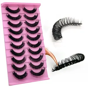 Royaomis 10Pairs 3d Russian, D Curl Lash Strips, 15mm Wispy Fake Lashes that Look Like Extensions, Natural False Lashes Mink