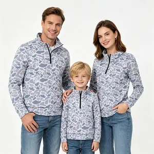 Cute Camouflage Print Fitted Cotton-Spandex Family Matching Quarter-Zip Sweatshirts - Long Sleeve Soft Mock Neck Casual Pullovers for Girls, Boys, Ladies & Everyday Kids' Fashion Tops