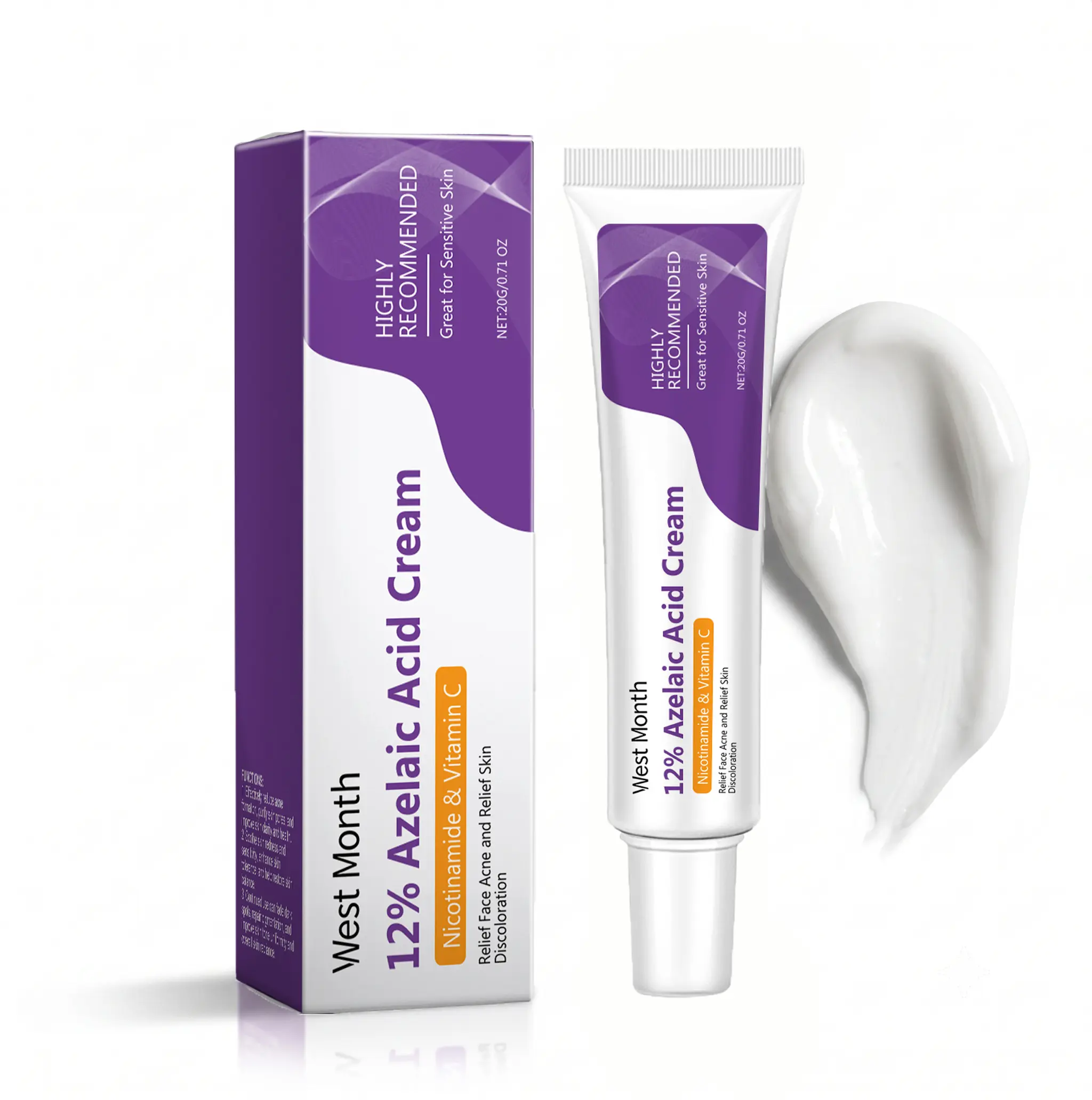 12% Azelaic Acid Cream with Niacinamide & Vitamin C - Acne Relief & Dark Spot Remover for Face, Redness Relief Spot Treatment for Sensitive Skin (0.71 oz)  ： WEST MONTH 12%