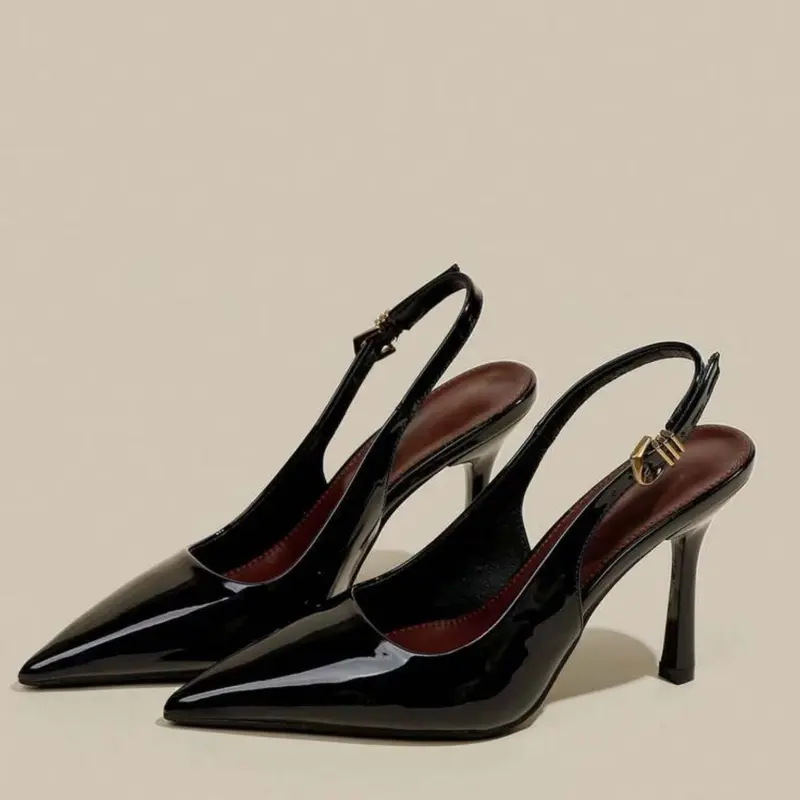 Women's Pointed-Toe Slingback Stiletto Rubber Pumps with Adjustable Buckle, Elegant Dress Shoes for Prom, Parties, and Evening Wear