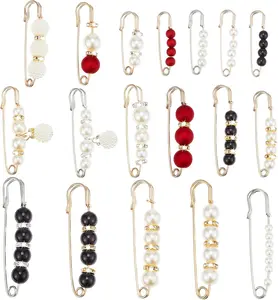 Hicarer 18 Pcs Pearl Safety Pin Brooches for Women Decorative Safety Pins for Clothing Sweater Shawl Clips Pant Waist Tightener Cardigan Collar Clips(Retro Style)
