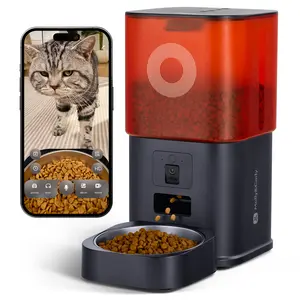 Automatic Cat Feeder with Camera: 6L Automatic Dog Feeder with 2-Way Audio Night Vision Dual Power Supply App Control 2.4G WiFi, Timed Auto Cat Food Dispenser with Stainless Steel Bowl(Black）