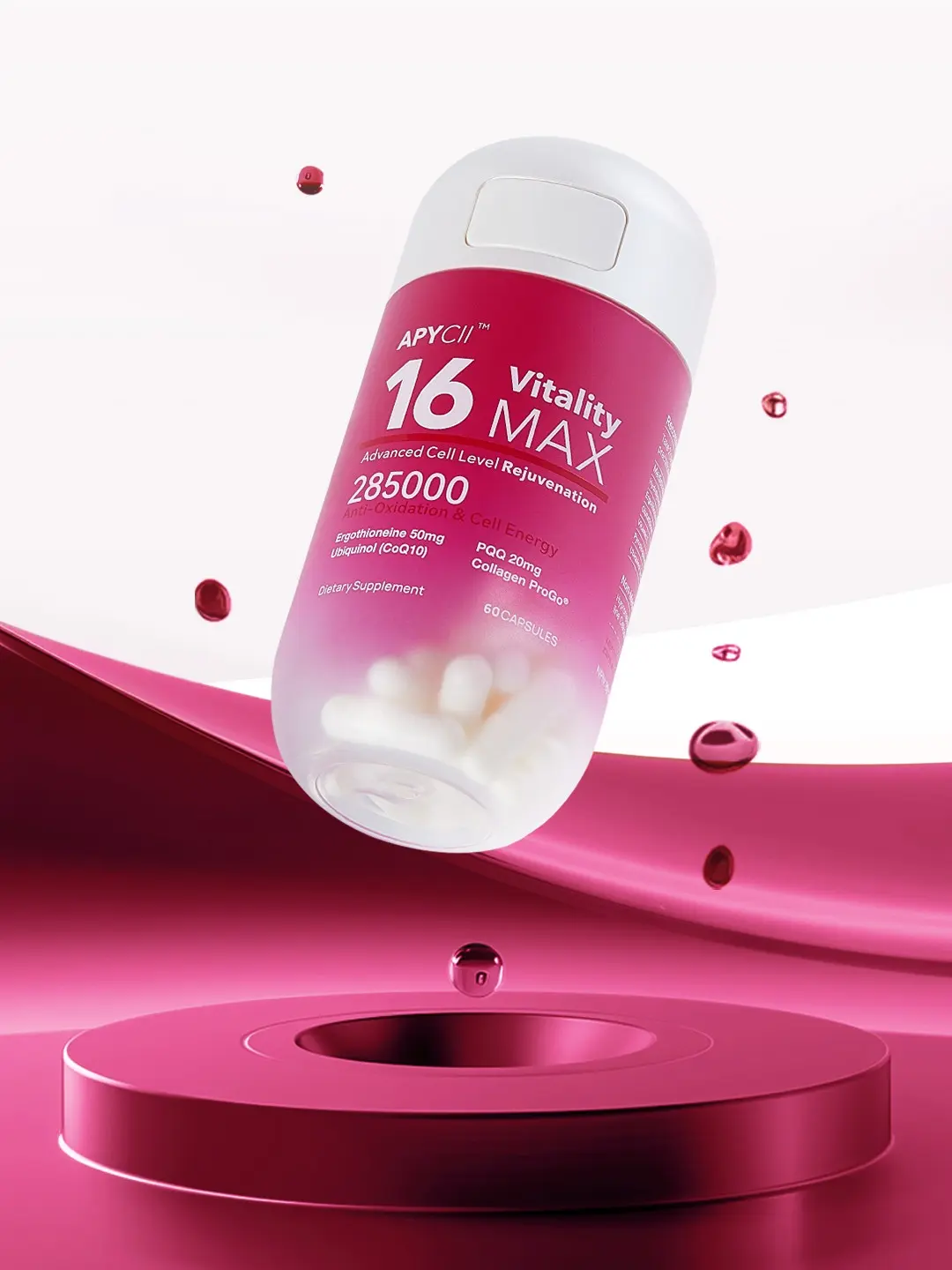 APYCII Vitality MAX: Advanced 6-in-1 Cellular Support with Collagen, Glutathione & PQQ for Peak Energy & Defense