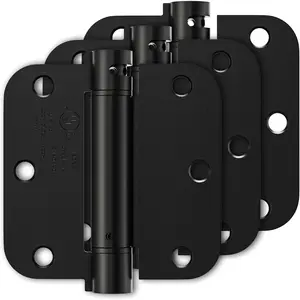 3 Pack Self Closing Door Hinges 3.5 Inch, Matte Black Spring  Hinges with 5/8'' Radius Corners, Adjustable Tension for Garage, Front Door, for Left and Right Hand Door, UL Listed