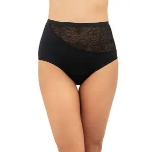 Saalt Women's Reusable Leak-Proof Period Underwear - Regular Absorbency, High Waist Briefs with Soft-Stretch European Lace, Polyester-Spandex Garment, Breathable, Volcanic Black, M