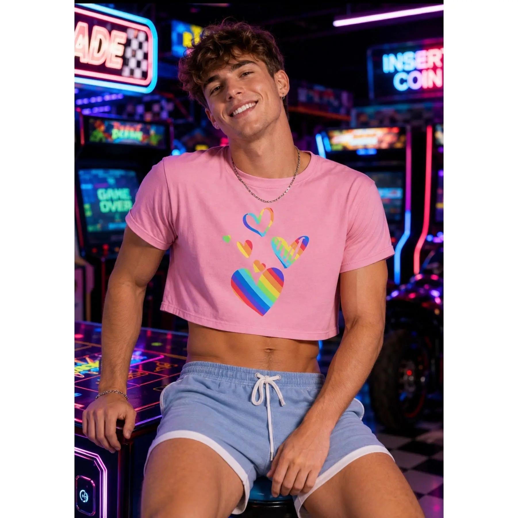 Rainbow Neon Hearts Crop Top
