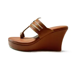 Bonahide Women's Genuine Leather Kolhapuri Wedge Sandal Walking Shoes Footwear Classic Shoe Insole Comfort