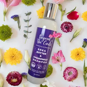 Beyond The Curls Shea Butter & Chamomile Shampoo - Non-Scented, Sulfate-Free, Gentle Cleanser with Aloe Vera & Black Castor Seed Oil - Vegan & All-Natural Formula