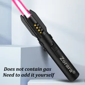 Camping Outdoor Windproof Straight Flame Lighter, Adjustable Jet Flame Lighter, Gas Refillable Lighter for Fireplace, BBQ, Fireworks (Without Gas)