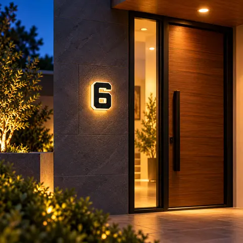 Isunmea Standard 9-in Solar-Powered LED Address Sign - Waterproof Outdoor Metal Plaque, Personalized Name Number Wall Decor, Modern Farmhouse Exterior Door LED Signs Solar Lights for Delivery Location Help