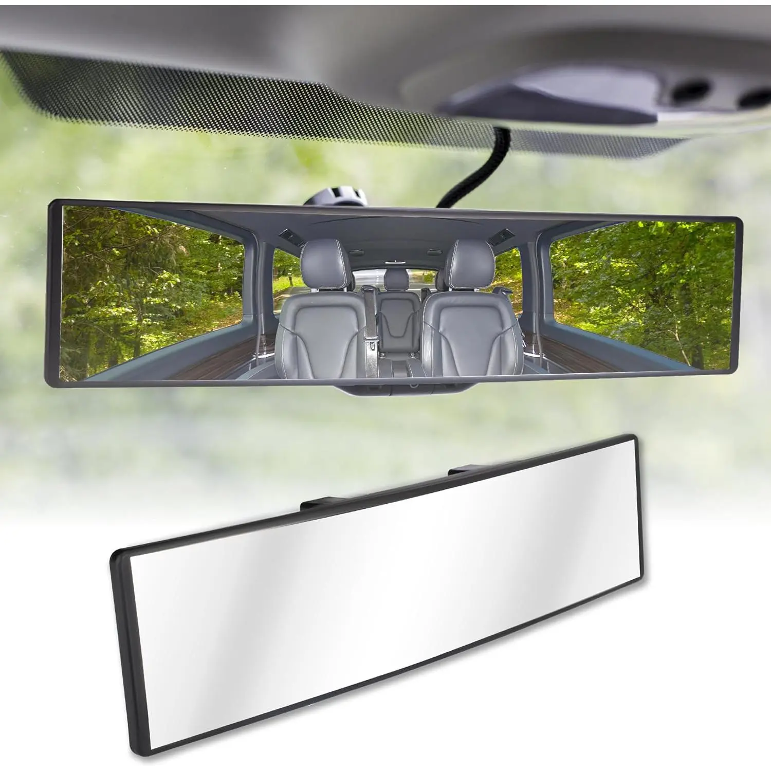 Rear View Mirror, Universal 11.4 Inch Interior Clip On Panoramic Convex Mirrors, HD Anti Glare Wide Angle and Reduce Blind Spot, Extended Rear View Mirror for Cars, SUVs, Trucks, Vehicles