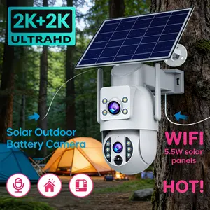 JOOAN Solar WiFi cctv Security Camera 2K HD Outdoor Wireless Camera with Spotlight PIR Motion Detection Color Night Vision Waterproof IP66 Dual Lens 360° PTZ No Blind Spot Auto Tracking Two-Way Audio Siren Alarm Alexa Compatible