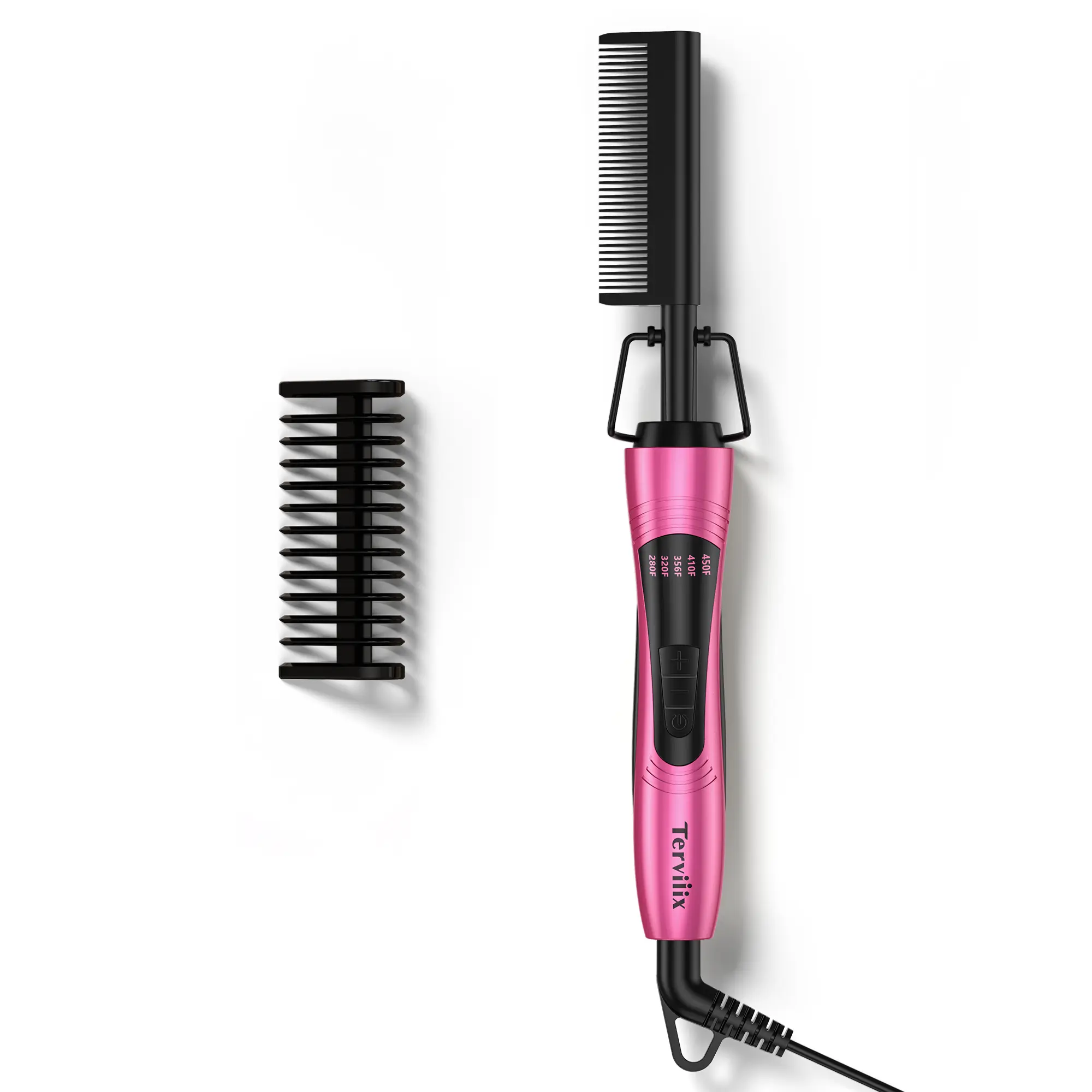 Terviiix Electric Hot Comb Hair Tool for Black Hair - Anti-Scald Attachment, Keratin & Argan Oil Infused Teeth, Adjustable Temperatures, 60 Min Auto Shut Off, Smooth Results for Curly Locks & Wigs